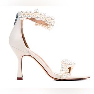 LAUREN LORRAINE FIESTA PEARL EMBELLISHED ANKLE WRAP DRESS HEELS US. 7 & 8    NWT